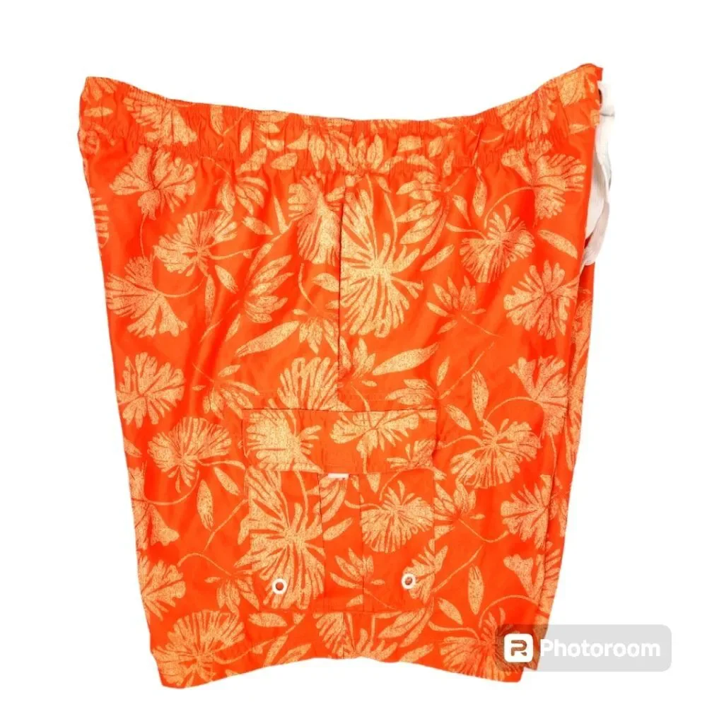OP Mens Orange Floral Print Cargo Swim Trunks Size 2XL 44-46